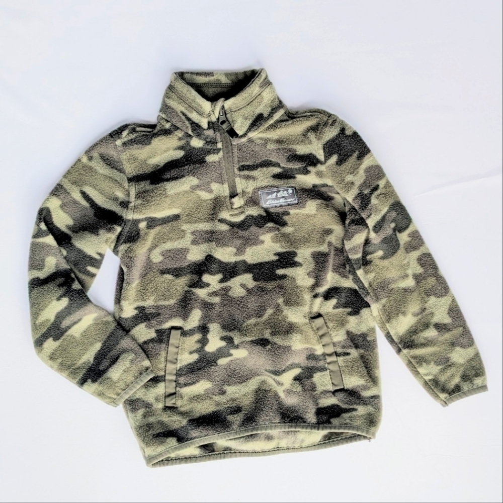 Eddie Bauer Kids Quest Camaflouge Fleece 1/4-Zip Pullover Kangaroo Pockets